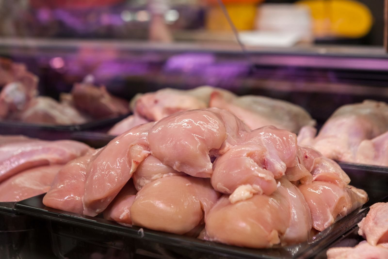 Fresh poultry cuts arranged for wholesale selection at a chilled counter